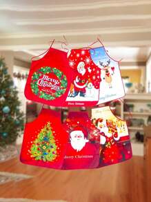 1 PC, Apron, Christmas Themed Colorful Printed Apron, Snowman Christmas Wreath Pattern Apron, Christmas Party Atmosphere Decoration, Kitchen Supplies,Kitchen,Bathroom,Home,Household Supplies - Multicolor - View 1
