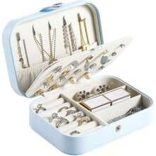 Porta Joias Retangular Médio Com Divisórias Portátil MS-13 - Azul Empoeirado - Visão 2