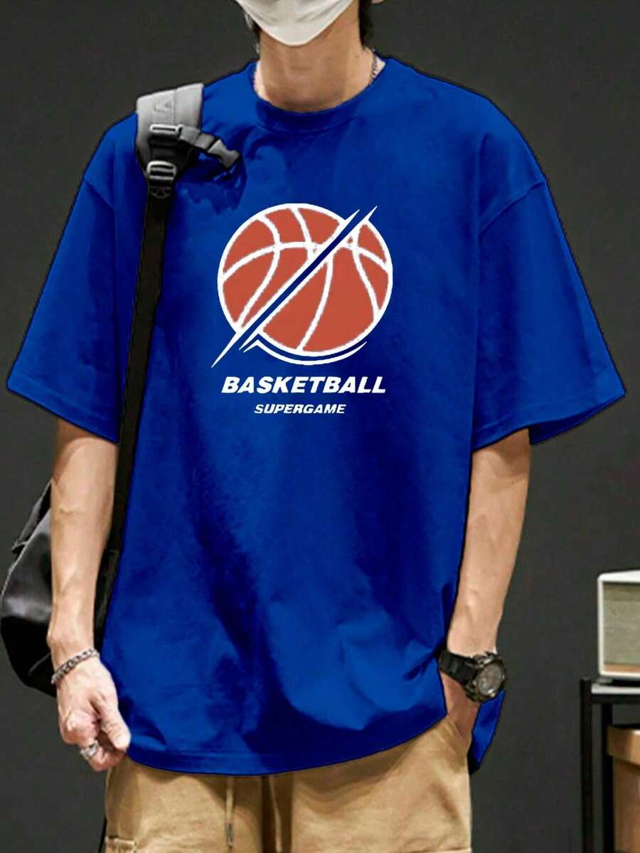 Men's T-Shirt Streetwear Unisex Blouse Basketball Super Game Print - Xanh đậm - Xem 1
