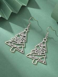 A Pair Of Stainless Steel Cut Christmas Tree Earrings Cut Personalized Custom Name Earrings Family Member Tree Shape Christmas Anniversary Gift Fashion Jewelry