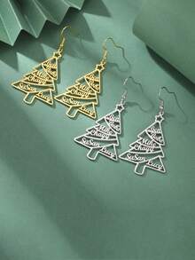 A Pair Of Stainless Steel Cut Christmas Tree Earrings Cut Personalized Custom Name Earrings Family Member Tree Shape Christmas Anniversary Gift Fashion Jewelry