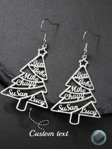 A Pair Of Stainless Steel Cut Christmas Tree Earrings Cut Personalized Custom Name Earrings Family Member Tree Shape Christmas Anniversary Gift Fashion Jewelry