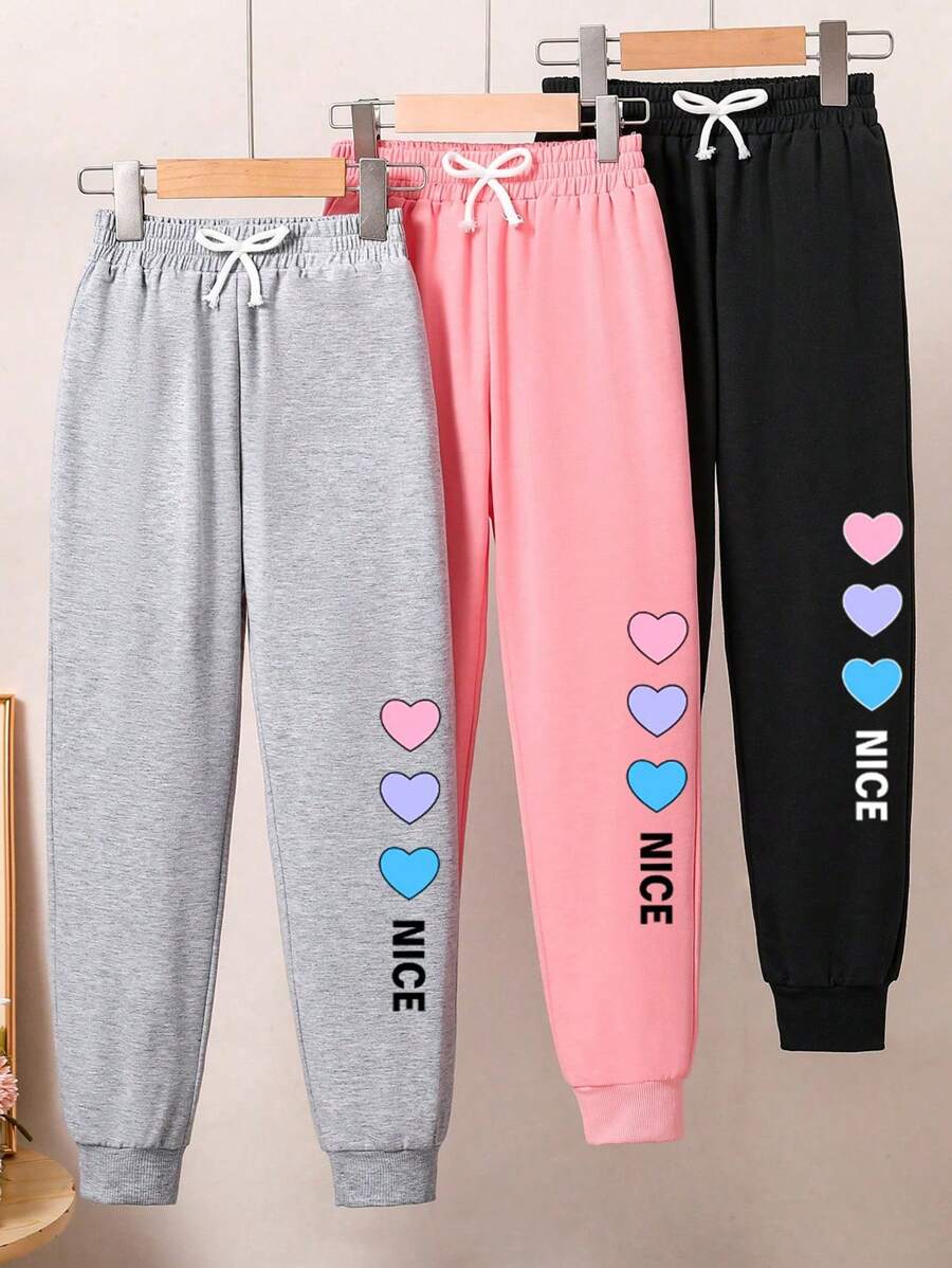 Set de 3 bucăți Tween Girls Heart Print pantaloni de sport