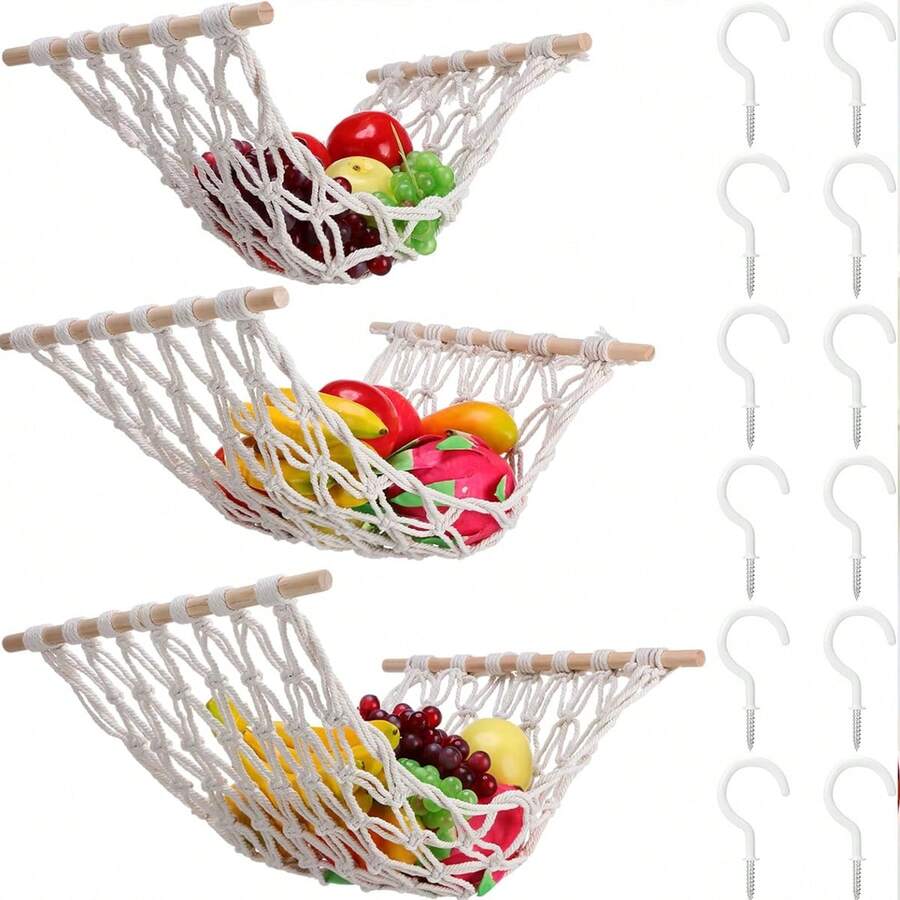 1pc Hanging Fruit Hammock For Kitchen Cabinets Under Lace Basket Banana Storage With Hook Decoration, - Beige - View 1