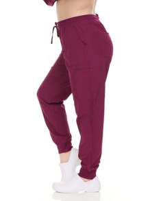 Women's Jogger Scrub Pants – Stretch Waistband Uniform Bottoms With Multi-Pocket Design For Nursing, 4-Way Stretch,Spa, And Clinical Workwear - 酒紅色 - 查看 3