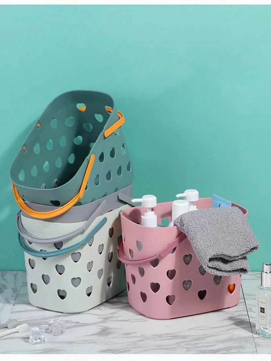 Plastic Handheld HeartShaped Hollow Bathing Basket Bathroom Wash