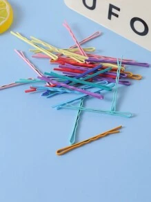 100/50/20个装彩色简约纯色发夹，适合女孩，彩色字母发夹，小巧彩色发夹，发卡，波浪发夹，女孩发夹 - 彩色 - 查看 6