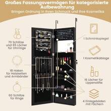 Jewelry Cabinet With Mirror, Hanging Mirror Cabinet With LED Lighting, Wall Cabinet With Interior Mirror & Folding Shelf, Wall Mounting & Door Mounting (Black) - Black - View 4