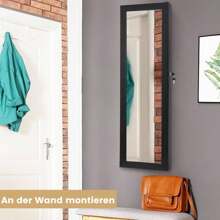 Jewelry Cabinet With Mirror, Hanging Mirror Cabinet With LED Lighting, Wall Cabinet With Interior Mirror & Folding Shelf, Wall Mounting & Door Mounting (Black) - Black - View 5