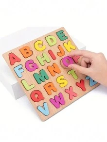 Rompecabezas de madera, bloques de construcción de educación temprana, aprendizaje de números y letras, juguetes Montessori, juguetes de aprendizaje del alfabeto, juguetes de rompecabezas para el reconocimiento temprano del alfabeto en la educación - Multicolor - Ver 8