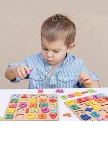 Rompecabezas de madera, bloques de construcción de educación temprana, aprendizaje de números y letras, juguetes Montessori, juguetes de aprendizaje del alfabeto, juguetes de rompecabezas para el reconocimiento temprano del alfabeto en la educación - Multicolor - Ver 6