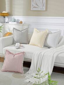 1pc Farmhouse Style Tasseled Decorative Throw Pillow Cover, Home Decor - Apricot - View 7