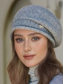 1pc Women's Fashionable Warm Knitted Knitted Beanie Hat, Ear Protection, Octagonal Design, Suitable For Fall And Winter