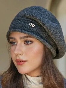 1pc Women's Fashionable Warm Knitted Knitted Beanie Hat, Ear Protection, Octagonal Design, Suitable For Fall And Winter