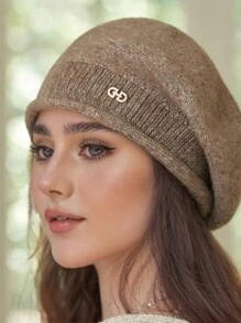 1pc Women's Fashionable Warm Knitted Knitted Beanie Hat, Ear Protection, Octagonal Design, Suitable For Fall And Winter