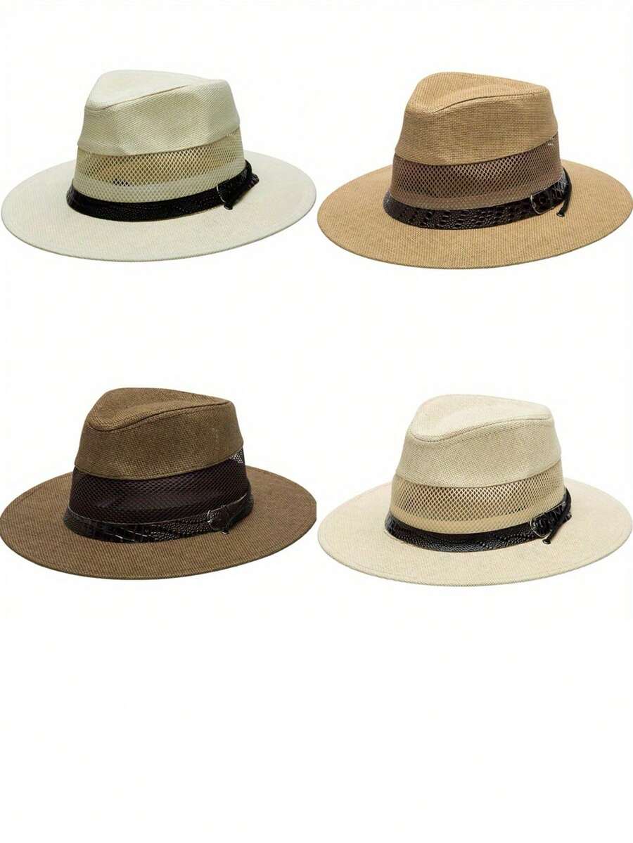 Mũ rơm lưới thoáng khí màu trơn mùa hè cho nữ vành lớn chống gió dây thừng thể thao ngoài trời đạp xe du lịch mũ xô chống nắng - mũ rơm lưới - Xem 1