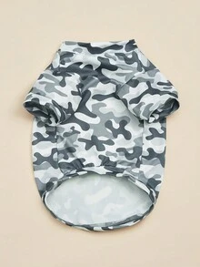 1 pieza Ropa para mascotas con estampado de camuflaje, leopardo, hoja de arce, huella de pata y cielo estrellado, camiseta transpirable para perro - Gris - Ver 4