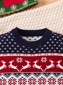 Young Boy Retro Christmas Knit Pullover Sweater, Autumn/Winter - Navy Blue - View 2