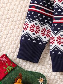 Young Boy Retro Christmas Knit Pullover Sweater, Autumn/Winter - Navy Blue - View 5
