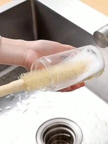 1pc/2pcs Wooden Handle Bottle Cleaning Brush, Nylon Bristle Long Handle Cup Brush For Kitchen & Dining Room