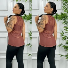 Women's Transparent Tulle Tank Top Gym Clothing Fitness Fashion - 鏽棕色 - 查看 2