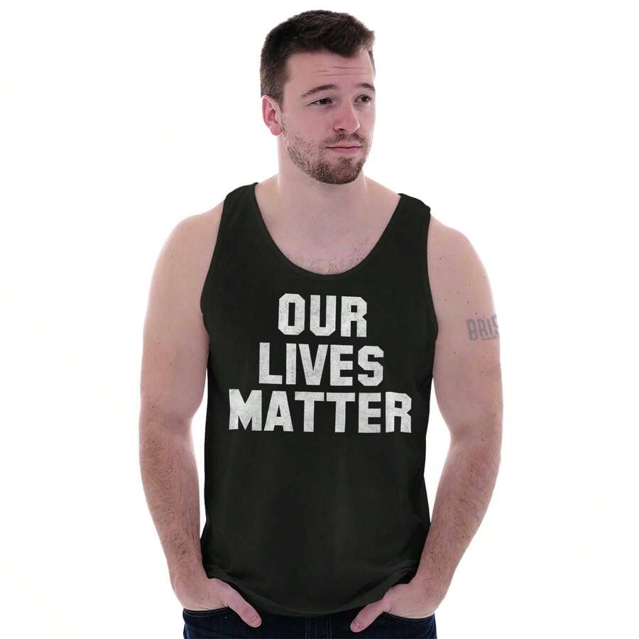 Camiseta de tirantes política "Nuestras vidas importan" para hombres - Negro - Ver 1