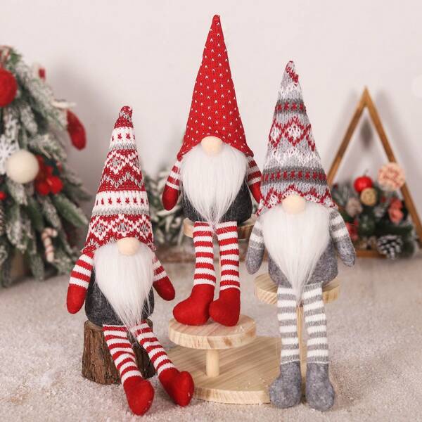 1 peça nova decoração de boneca sentada de malha de Natal, estatueta de gnomo de floresta nórdica vintage, decoração simples para mesa de quarto, enfeites de árvore de Natal, suprimentos para festa de Natal, decoração de casa de fazenda, Natal