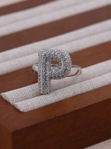KEJIALAI 1pc New Luxury Big Exaggerated Hip-Hop Style A-Z 26 Letter Ring, Copper Micropavé CZ Plated Platinum Men Women Initial Name Letter Ring - Letter - View 32