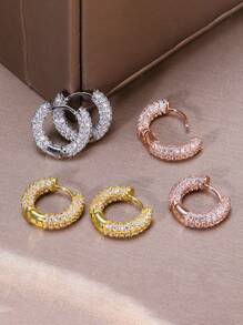 2pcs Hip Hop Style Zirconia Earrings, Unisex, Silver Plated Stud Earrings, Birthday Party Holiday Accessories, Bridal Wedding Jewelry, Gift For Girlfriend - ET-231 - View 1