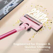 Homeika Cordless Vacuum Cleaner, 300W 23KPa Powerful Suction Vacuum With LED Display, 3 Suction, 48mins Runtime, Lightweight Stick Cleaner With Sofa Brush For Hard Floor/Carpet/Pet Hair/Car - 粉色 - 查看 2