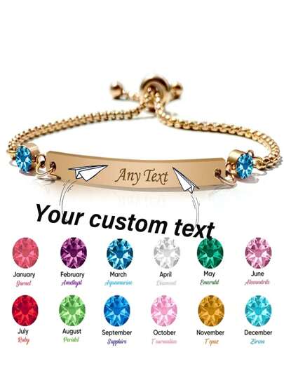 1pc A Personalized Birthstone Bracelet With A Strip Bracelet Engraved With Any Name, Customized Gifts For Mothers, Sisters, Bridesmaids, Aunts And Girlfriends, With Gift Boxes Gold Stylish, Fall Fashion, Contracted, Simple, Casual, Old Money, Colorful, Soccer Mom Unique Ideal Gifts For Her Girlfriend, Mom, Family, Friends, Daughter For Anniversaries, For Birthdays
