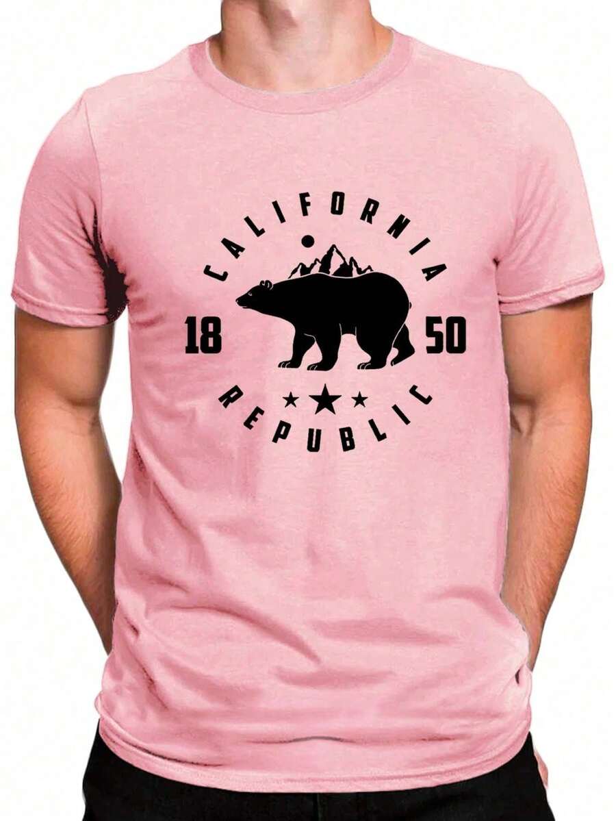 California Republic Basic T-Shirt Black Cotton Round Neck Shirt GPJ1 - 淺粉色 - 查看 1