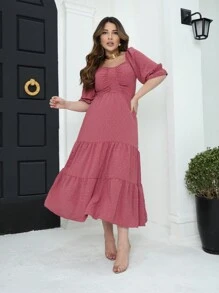 Women's Midi Dress Princess Sleeve 3/4 Casual Charming - 藕粉色 - 查看 1