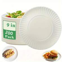 100/200 Stücke weiße Pappteller - 7/9 Inch leichte, unbeschichtete Einweg-Partyteller, Snack-/Kuchenteller, Geschirr, dekorative Pappteller, geeignet für DIY, Abendessen, Grillen, Outdoor, Picknick und Desserts - Weiss - Übersicht 15