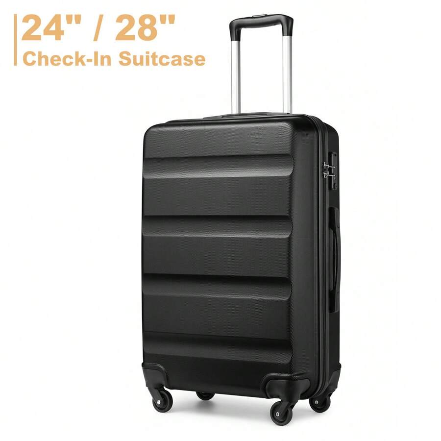 Ideal For Men And Women Lightweight ABS Hard Shell Check-In Luggage With TSA Lock And 4 Spinner Wheels Perfect For Travel, Business Trips, And Vacations (24" Medium & 28" Large) - màu đen - Xem 1