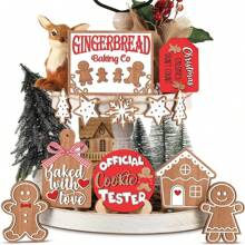 12 件圣诞木制卡通人物多层托盘摆件，季节性木制桌面装饰，圣诞节 - 彩色 - 查看 5