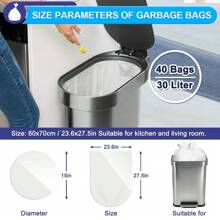 30L Bin Bags Kitchen Bin Liners White Tall Strong Pedal Bin Trash Liners Rubbish Bags Garbage Bags Large Waste Bags, Clear,40 Counts - White - View 4
