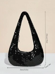 女士时尚金属腋下包，高档闪光派对夜店单肩包，钻石亮片手拿包，适合晚间鸡尾酒会 - 黑色 - 查看 4