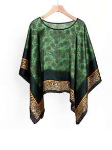 1 件女士沙滩配饰夏季印花蝙蝠袖上衣雪纺斗篷休闲宽松透明衬衫搭配花卉印花真丝围巾波西米亚风沙滩罩衫配饰女士 - 彩色 - 查看 14