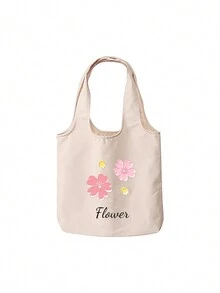 1 Túi Tote Canvas In Hoa, Có Thể Tùy Chỉnh Với Tên Hoặc Cụm Từ, In 2 Mặt, Giản Dị Và Phong Cách - Màu be - Xem 7