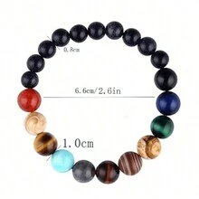 1 pieza Pulsera elástica con piedra natural hecha a mano con patrón de 8 planetas, adecuada para hombres