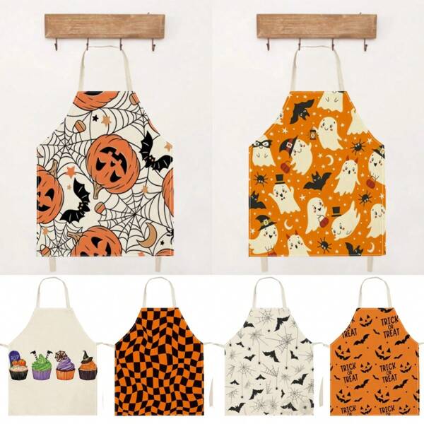 1 buc Dovleac de Halloween, Pânză de păianjen, Liliac, șorț de modă din in, cu model de cupcake în carouri, pentru curățarea gospodăriei, gătit, bucătărie, uz casnic. ,Decoratiuni de Craciun,Cadou de Halloween,Cadou de Craciun,Articole de bucatarie,Ustensile de bucatarie,Unelte de bucatarie,Lucruri de bucatarie.