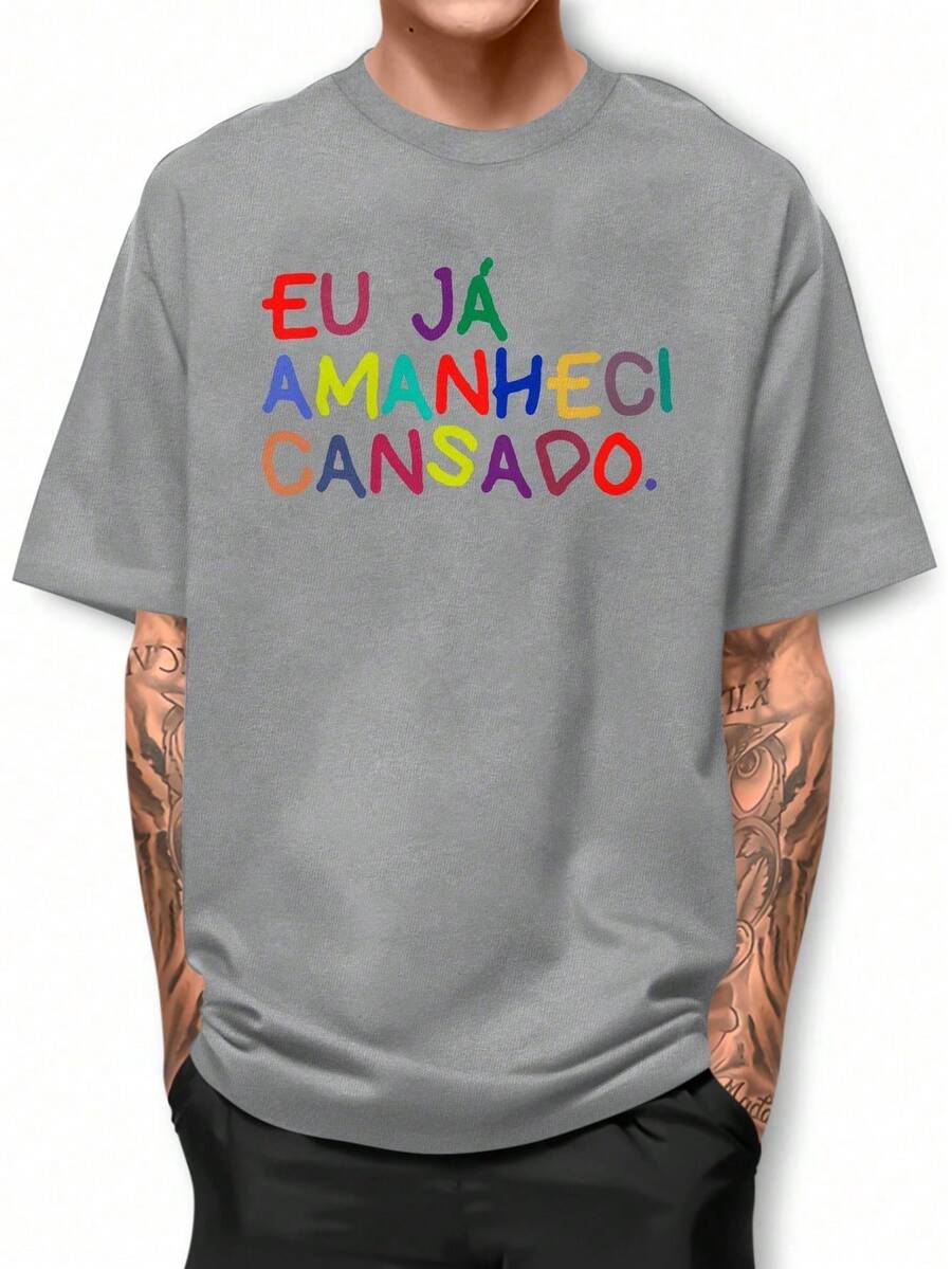 Basic T-Shirt I Already Woke Up Tired Cotton Round Neck Shirt GPJ1 - 淺灰色 - 查看 1