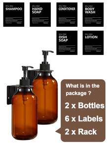 LEAPAIR 2/3 Peças Frasco Dispensador de Loção de 500ml/16.9oz com Bomba Dispensadora com Rótulos ou Suporte para Garrafa, Garrafas Recarregáveis de Shampoo e Condicionador, Frascos Dispensadores Apertáveis, Para Sabonete Líquido/Shampoo/Condicionador/Sabonete Líquido para as Mãos/Detergente Líquido/Loção, Dispensador de Armazenamento de Cozinha e Banheiro, Decoração de Banheiro Doméstico, Decoração de Outono, Volta às Aulas