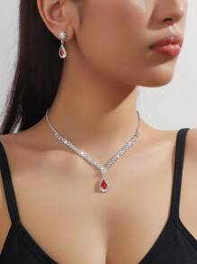 4/3pcs Women Simple Elegant Water Drop Pendant Necklace, Earrings, Bracelet Jewelry Set, Bridal Wedding Dress/Gown Accessory, Party/Daily Wear - Multicolor - View 15