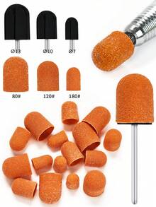 6 Stücke/Set hochwertige Schleifkappen mit Schwammrücken für Fußpflege, Maniküre Polieren & Hühneraugenentfernung - Gebrannte Orange - Übersicht 6