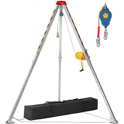 Confined Space Tripod Kit, 1200 Lbs Winch, Confined Space Tripod 7' Legs Bracket And 98' Cable, Confined Space Rescue Tripod 32.8' Fall Protection, Storage Bag For Traditional Confined Spaces