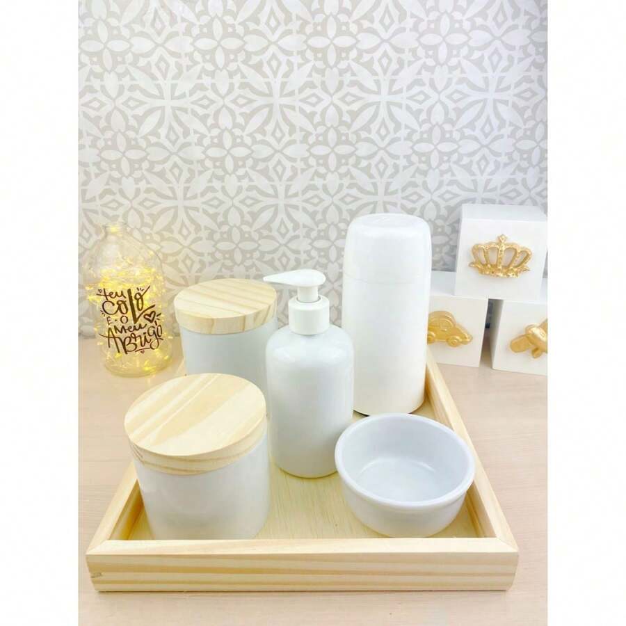 Complete Porcelain Baby Hygiene Kit White Bottle 250ml Pine Tray + Gift - 白色 - 查看 1