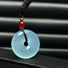1pc Natural Bashan Ice Bottom Blue Green, Peace Button Pendant Necklace, High Quality Gem Crystal Jewelry, All Hand-Carved, Ladies, Men, Quartz Crystal Wealth Pendant, Necklace, Peace Necklace, Couple Necklace, Gift For Women, Suitable For Holiday Party Gifts, Quartz Crystal Gifts. (Complimentary: Lanyard, Gift Box) - Safety Button - View 8