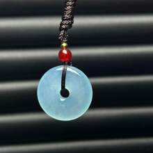 1pc Natural Bashan Ice Bottom Blue Green, Peace Button Pendant Necklace, High Quality Gem Crystal Jewelry, All Hand-Carved, Ladies, Men, Quartz Crystal Wealth Pendant, Necklace, Peace Necklace, Couple Necklace, Gift For Women, Suitable For Holiday Party Gifts, Quartz Crystal Gifts. (Complimentary: Lanyard, Gift Box) - Safety Button - View 2